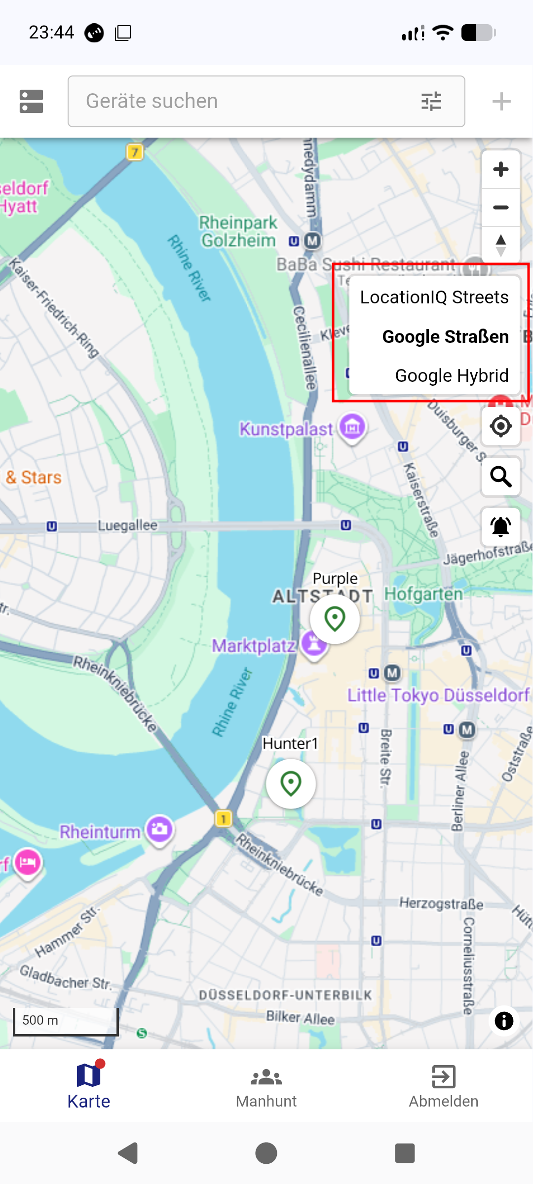 Traccar Manager – Kartenansicht wechseln