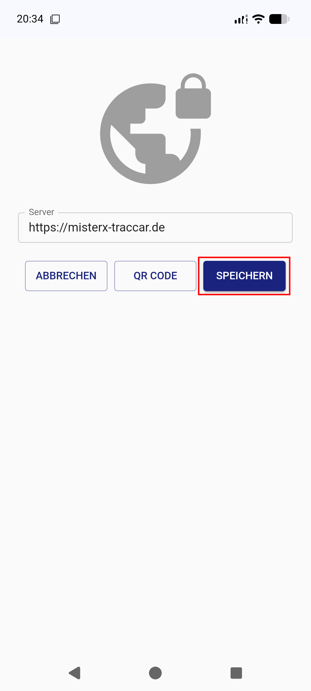 Traccar Manager – Server speichern